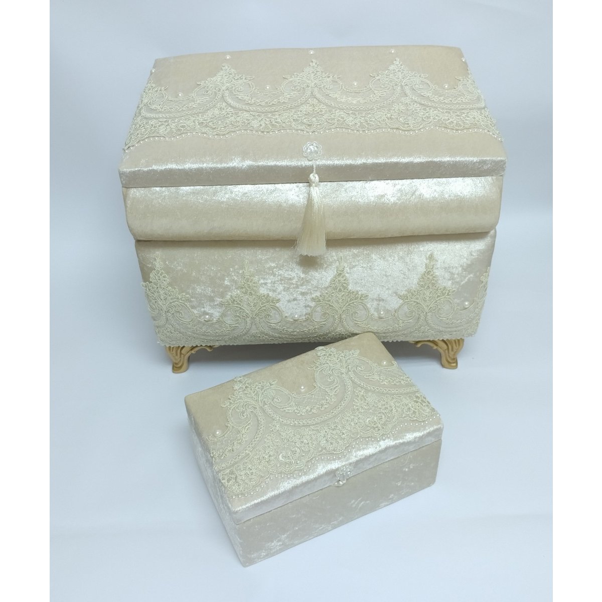 ÇEYİZ STORE İKİ KATLI DANTELLİ ÇEYİZ SANDIĞI VİZON